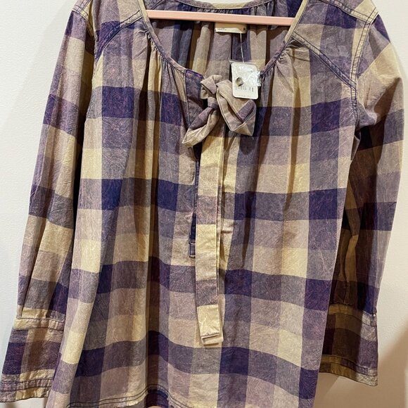 NWT $128 Free People We The Free Big Bow Plaid Pullover Tunic Shirt Size Medium - Picture 4 of 10